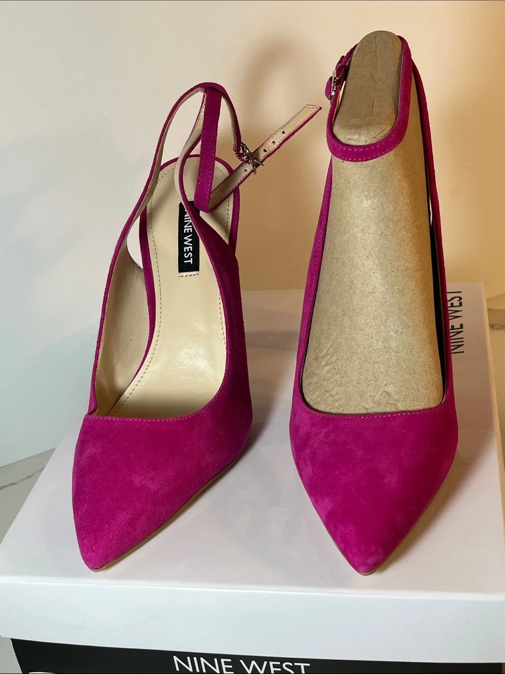 Nine West Dark Pink Suede Ankle Strap Pointed-Toe Slingback Heels New 7 M - Picture 12 of 14
